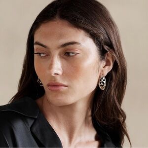 NEW Banana Republic Cabochon Hoop Earrings‎ Silver 1.5" Width Post Back Origami